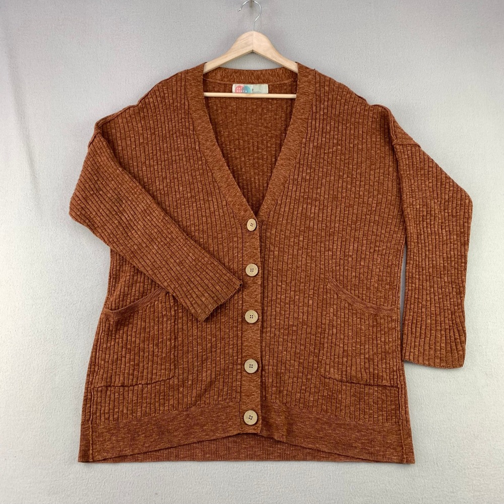 Free People Beach Cardigan Sweater Womens M Linen Ribbed Knit Button Front